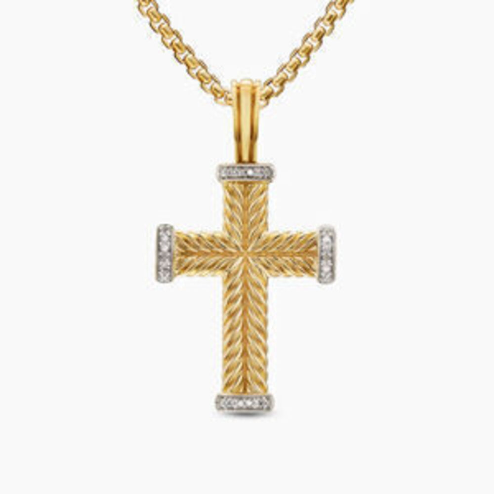 David Yurman Gold Diamond Double-Twisted Cross Necklace